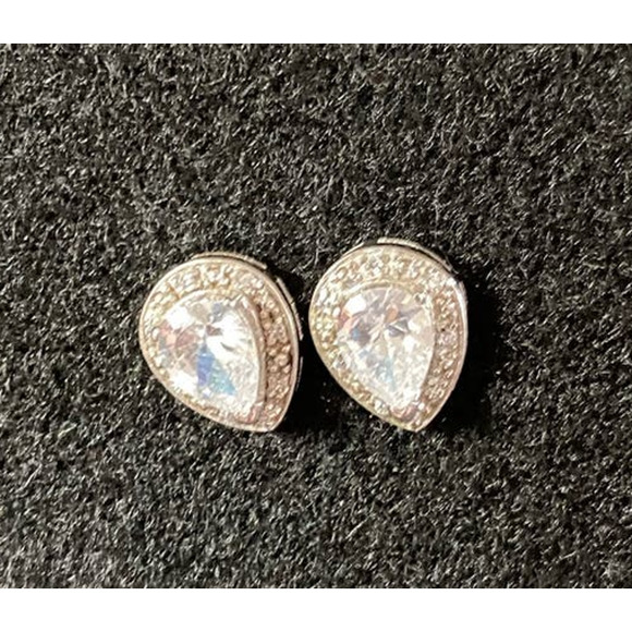 Vintage Sterling Silver Tear Drop Pierce Earrings Clear Crystals 3.55g - Picture 3 of 7